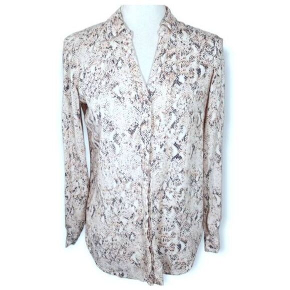 CANDIE'S PINK SNAKE PRINT BUTTON DOWN TOP SZ.S EUC. - Picture 1 of 8